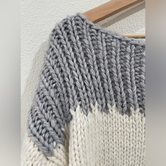 Current/Elliott Women's Rosemary Wool Alpaca Fringe Sweater Grey Cream - Picture 10 of 13